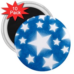 Snowflakes And Star Patterns Blue Stars 3  Magnets (10 Pack)  by artworkshop