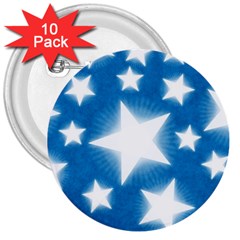 Snowflakes And Star Patterns Blue Stars 3  Buttons (10 Pack)  by artworkshop