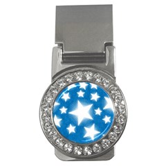 Snowflakes And Star Patterns Blue Stars Money Clips (cz) 