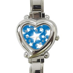 Snowflakes And Star Patterns Blue Stars Heart Italian Charm Watch by artworkshop