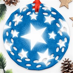 Snowflakes And Star Patterns Blue Stars Round Filigree Ornament (two Sides) by artworkshop