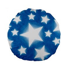 Snowflakes And Star Patterns Blue Stars Standard 15  Premium Round Cushions by artworkshop