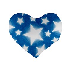 Snowflakes And Star Patterns Blue Stars Standard 16  Premium Flano Heart Shape Cushions