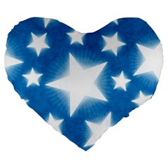 Snowflakes And Star Patterns Blue Stars Large 19  Premium Flano Heart Shape Cushions by artworkshop