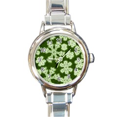 Snowflakes And Star Patterns Green Frost Round Italian Charm Watch by artworkshop