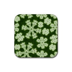 Snowflakes And Star Patterns Green Frost Rubber Coaster (square) by artworkshop