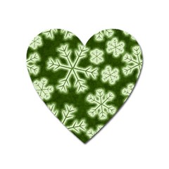 Snowflakes And Star Patterns Green Frost Heart Magnet by artworkshop