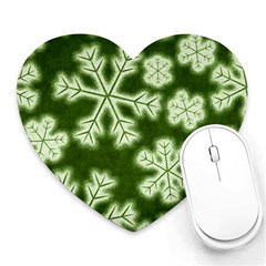 Snowflakes And Star Patterns Green Frost Heart Mousepad by artworkshop