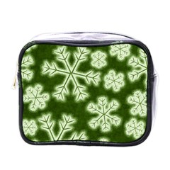 Snowflakes And Star Patterns Green Frost Mini Toiletries Bag (one Side) by artworkshop