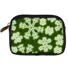 Snowflakes And Star Patterns Green Frost Digital Camera Leather Case by artworkshop