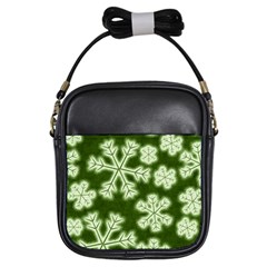 Snowflakes And Star Patterns Green Frost Girls Sling Bag by artworkshop