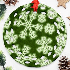 Snowflakes And Star Patterns Green Frost Round Filigree Ornament (two Sides) by artworkshop