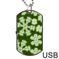 Snowflakes And Star Patterns Green Frost Dog Tag Usb Flash (one Side) by artworkshop