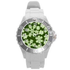 Snowflakes And Star Patterns Green Frost Round Plastic Sport Watch (l) by artworkshop