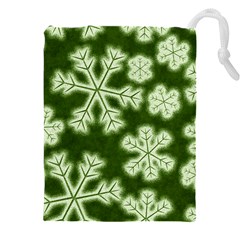 Snowflakes And Star Patterns Green Frost Drawstring Pouch (5xl) by artworkshop