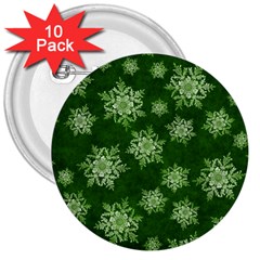 Snowflakes And Star Patterns Green Snow 3  Buttons (10 Pack)  by artworkshop