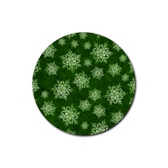 Snowflakes And Star Patterns Green Snow Rubber Round Coaster (4 Pack) by artworkshop