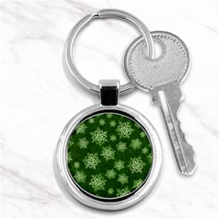 Snowflakes And Star Patterns Green Snow Key Chain (round) by artworkshop