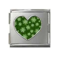 Snowflakes And Star Patterns Green Snow Mega Link Heart Italian Charm (18mm) by artworkshop