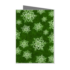 Snowflakes And Star Patterns Green Snow Mini Greeting Cards (pkg Of 8)