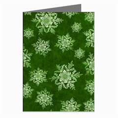 Snowflakes And Star Patterns Green Snow Greeting Cards (pkg Of 8)