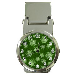 Snowflakes And Star Patterns Green Snow Money Clip Watches by artworkshop