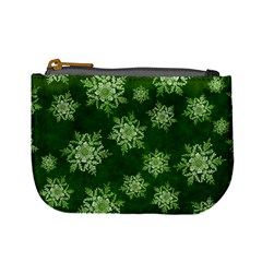 Snowflakes And Star Patterns Green Snow Mini Coin Purse by artworkshop