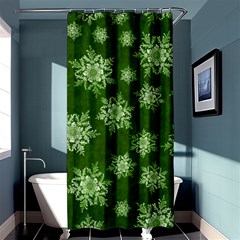 Snowflakes And Star Patterns Green Snow Shower Curtain 36  X 72  (stall)  by artworkshop