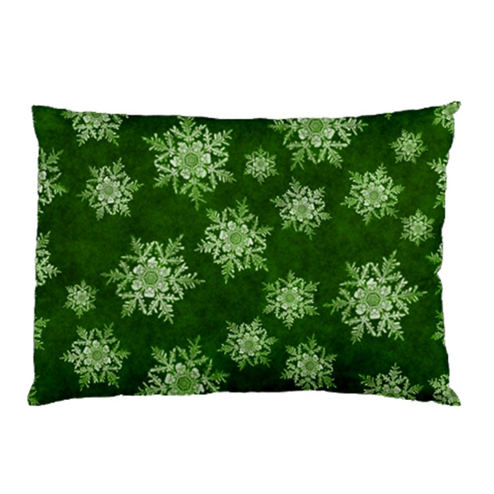 Snowflakes And Star Patterns Green Snow Pillow Case (Two Sides)