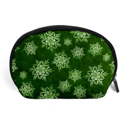 Snowflakes And Star Patterns Green Snow Accessory Pouch (large) by artworkshop