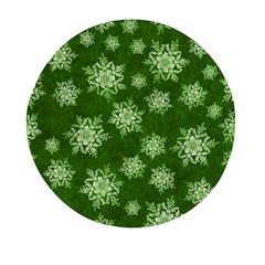 Snowflakes And Star Patterns Green Snow Mini Round Pill Box by artworkshop