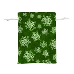 Snowflakes And Star Patterns Green Snow Lightweight Drawstring Pouch (m) by artworkshop