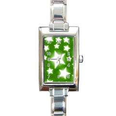 Snowflakes And Star Patterns Green Stars Rectangle Italian Charm Watch by artworkshop