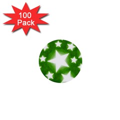 Snowflakes And Star Patterns Green Stars 1  Mini Buttons (100 Pack) 