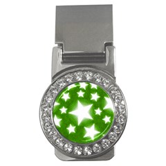 Snowflakes And Star Patterns Green Stars Money Clips (cz) 