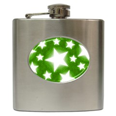 Snowflakes And Star Patterns Green Stars Hip Flask (6 Oz) by artworkshop