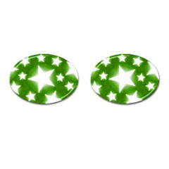 Snowflakes And Star Patterns Green Stars Cufflinks (oval) by artworkshop