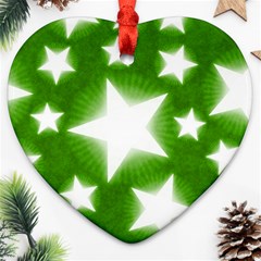 Snowflakes And Star Patterns Green Stars Heart Ornament (two Sides) by artworkshop