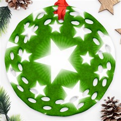 Snowflakes And Star Patterns Green Stars Round Filigree Ornament (two Sides) by artworkshop