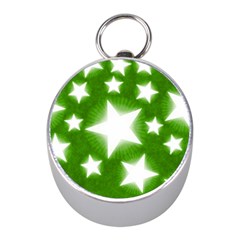 Snowflakes And Star Patterns Green Stars Mini Silver Compasses by artworkshop