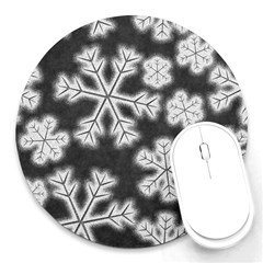 Snowflakes And Star Patterns Grey Frost Round Mousepad by artworkshop