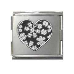 Snowflakes And Star Patterns Grey Frost Mega Link Heart Italian Charm (18mm) by artworkshop