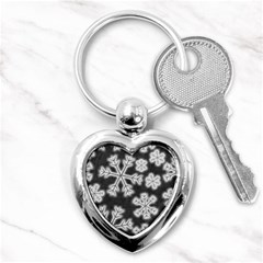 Snowflakes And Star Patterns Grey Frost Key Chain (heart) by artworkshop