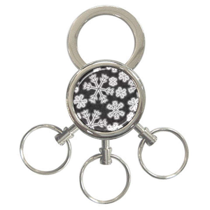 Snowflakes And Star Patterns Grey Frost 3-Ring Key Chain