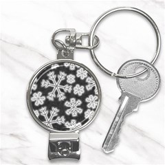 Snowflakes And Star Patterns Grey Frost Nail Clippers Key Chain by artworkshop