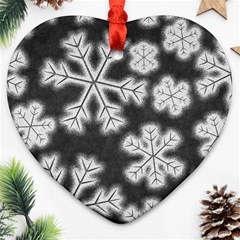 Snowflakes And Star Patterns Grey Frost Heart Ornament (two Sides) by artworkshop