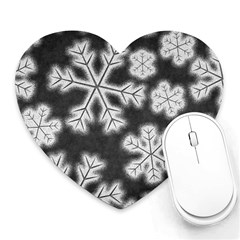 Snowflakes And Star Patterns Grey Frost Heart Mousepad by artworkshop