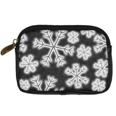 Snowflakes And Star Patterns Grey Frost Digital Camera Leather Case by artworkshop