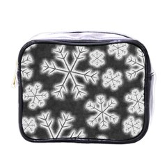 Snowflakes And Star Patterns Grey Frost Mini Toiletries Bag (one Side) by artworkshop