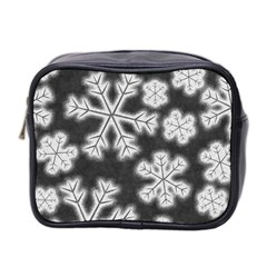 Snowflakes And Star Patterns Grey Frost Mini Toiletries Bag (two Sides) by artworkshop